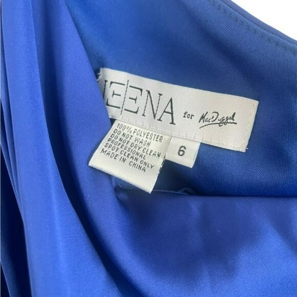 Ileena Mac Duggal One Shoulder Long Sleeve Sapphire Blue Maxi Dress Formal Gown - Picture 7 of 9